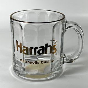 Vtg Harrah's Metropolis Casino Glass Coffee Mug Illinois Gambling Souvenir USA